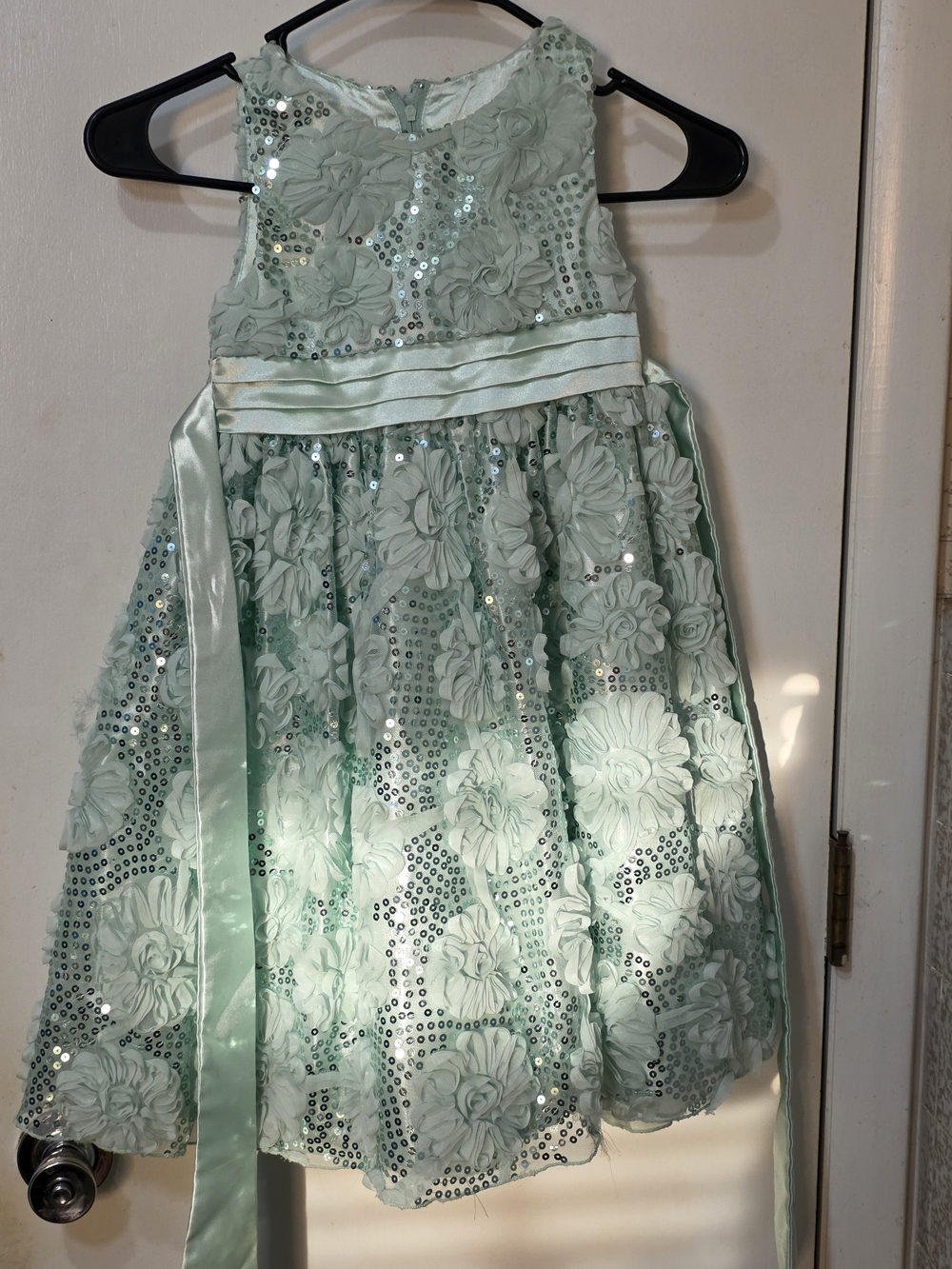 American Princess Mint Green Floral Sequin Party Dress- Size 6